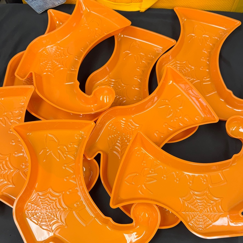 Orange Halloween Witch Hat Plates food containers party serving trays 8 piece